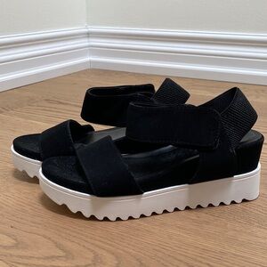 Soda Black Platform Sandals with White Lug Sole
